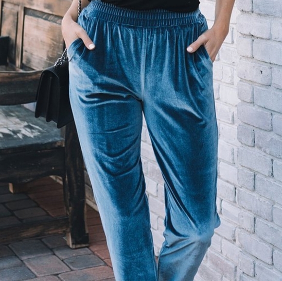 Velvet Blue Gray Jogger Waistband Pants - Picture 2 of 5